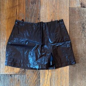 Black Faux Leather Women's Skort